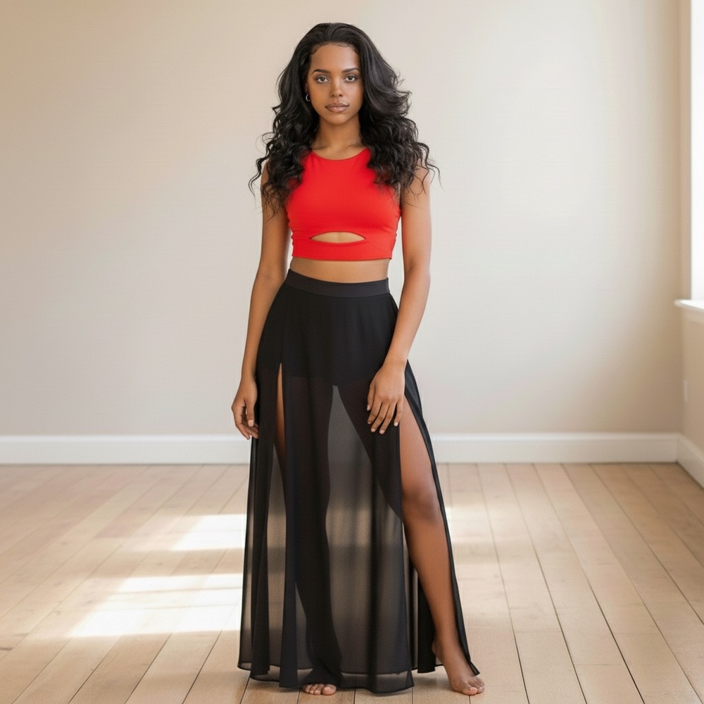 Elegant Black Sheer Maxi Skirt